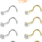 Nose Rings Studs: 8Pcs 20G/18G Gold/Silver 316L Stainless Steel Nose Studs Hypoallergenic Corkscrew Nose Piercing Jewelry for Women Men Clear Zircon Inlaid Top Size 1.5mm 2mm 2.5mm 3mm