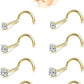 Nose Rings Studs: 8Pcs 20G/18G Gold/Silver 316L Stainless Steel Nose Studs Hypoallergenic Corkscrew Nose Piercing Jewelry for Women Men Clear Zircon Inlaid Top Size 1.5mm 2mm 2.5mm 3mm