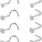 Nose Rings Studs: 8Pcs 20G/18G Gold/Silver 316L Stainless Steel Nose Studs Hypoallergenic Corkscrew Nose Piercing Jewelry for Women Men Clear Zircon Inlaid Top Size 1.5mm 2mm 2.5mm 3mm