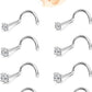 Nose Rings Studs: 8Pcs 20G/18G Gold/Silver 316L Stainless Steel Nose Studs Hypoallergenic Corkscrew Nose Piercing Jewelry for Women Men Clear Zircon Inlaid Top Size 1.5mm 2mm 2.5mm 3mm