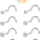 Nose Rings Studs: 8Pcs 20G/18G Gold/Silver 316L Stainless Steel Nose Studs Hypoallergenic Corkscrew Nose Piercing Jewelry for Women Men Clear Zircon Inlaid Top Size 1.5mm 2mm 2.5mm 3mm