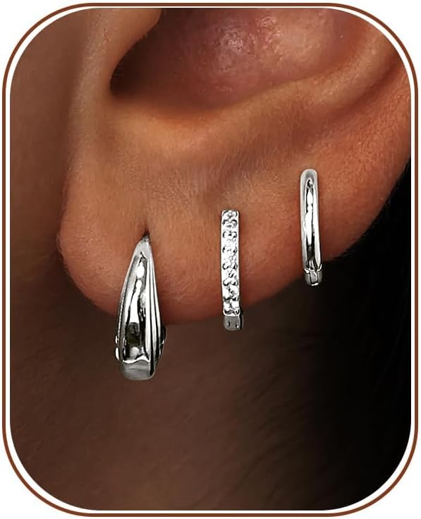Small Huggie Hoop Earrings Set for Women, Gold Plated Hoops Stacks for Multiple Piercings, Dainty Cute Mini Lightweight Cartilage Studs Trendy Jewelry Gift