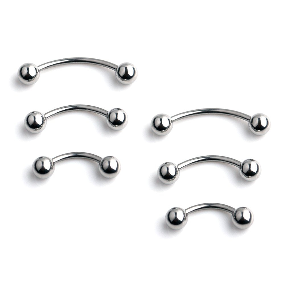 3prs(6pcs) Surgical Steel Tiny Curved Eyebrow Ear Navel Belly Lip Ring Barbell Piercing Jewelry 20g 6mm/8mm/10mm