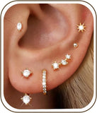 6 Pairs 14K Gold Plated Stud Earrings for Women, Hypoallergenic Cartilage Earrings for Multiple Piercing, Dainty Small Stackable Earrings Set for Jewelry Gift