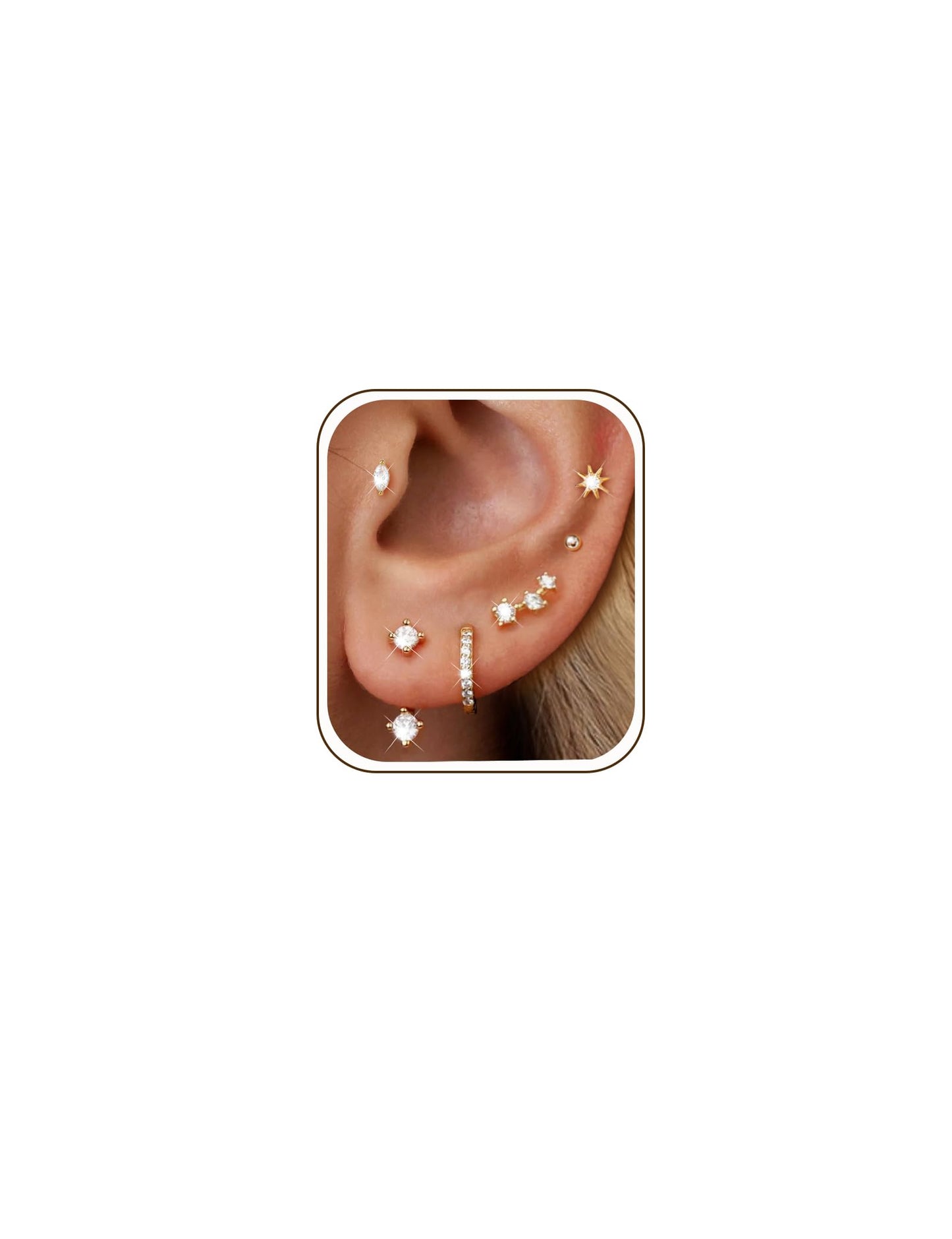 6 Pairs 14K Gold Plated Stud Earrings for Women, Hypoallergenic Cartilage Earrings for Multiple Piercing, Dainty Small Stackable Earrings Set for Jewelry Gift