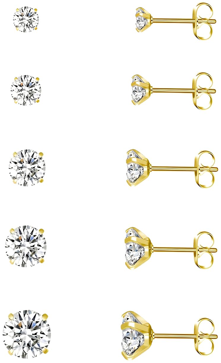 10 Pairs Small Stud Earrings for Women Precision-Cut Cubic Zirconia Earrings for Sensitive Ears Hypoallergenic Surgical Stainless Steel Tiny Stack Earrings for Multiple Piercing