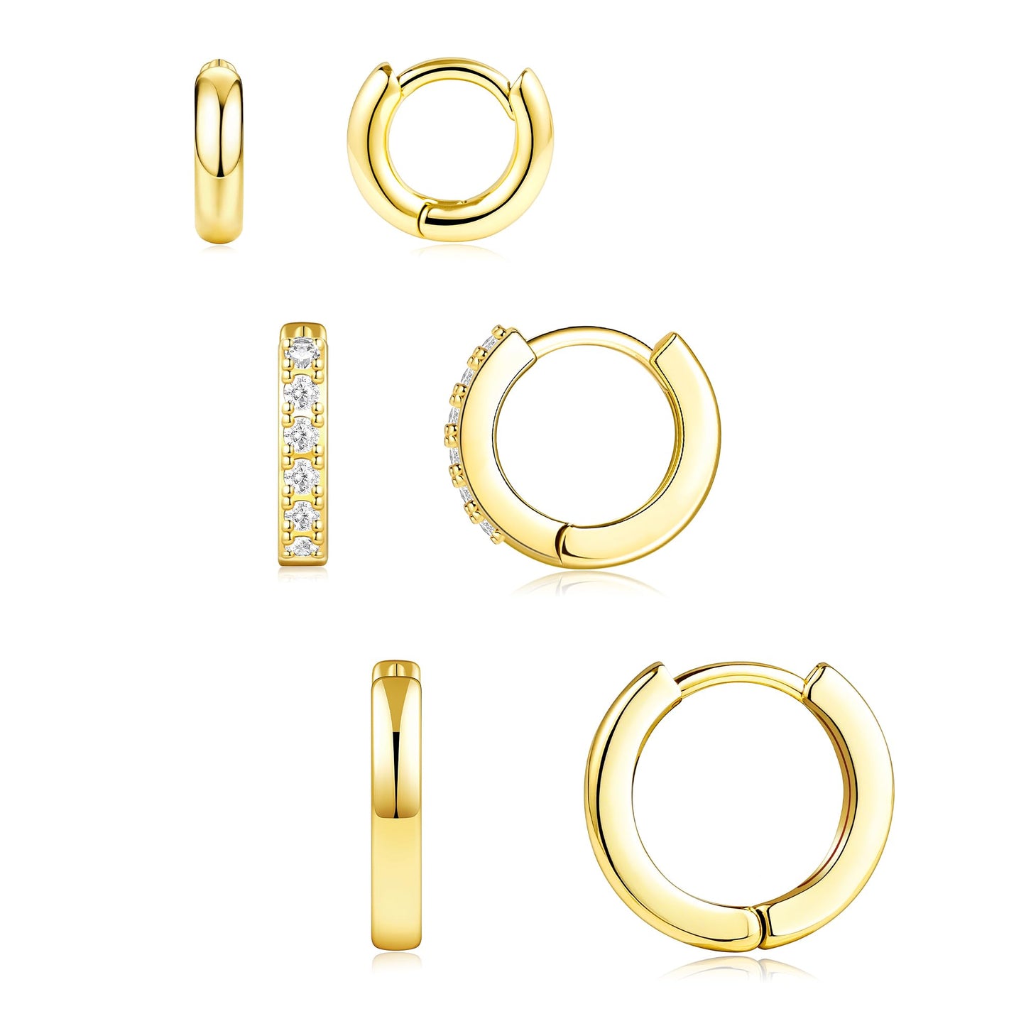 Small Huggie Hoop Earrings Set for Women, Gold Plated Hoops Stacks for Multiple Piercings, Dainty Cute Mini Lightweight Cartilage Studs Trendy Jewelry Gift