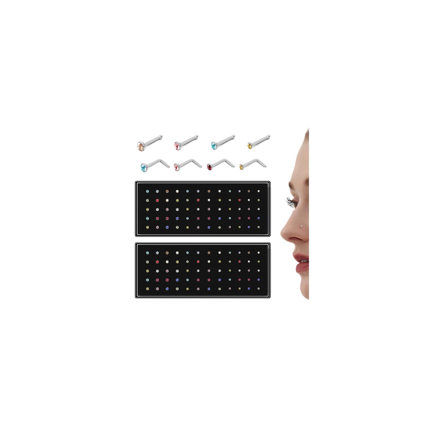 Straight L Shaped Stainless Steel Nose Studs Rings Piercing Body Jewelry 20G-22G 1.5mm 2mm 2.5mm