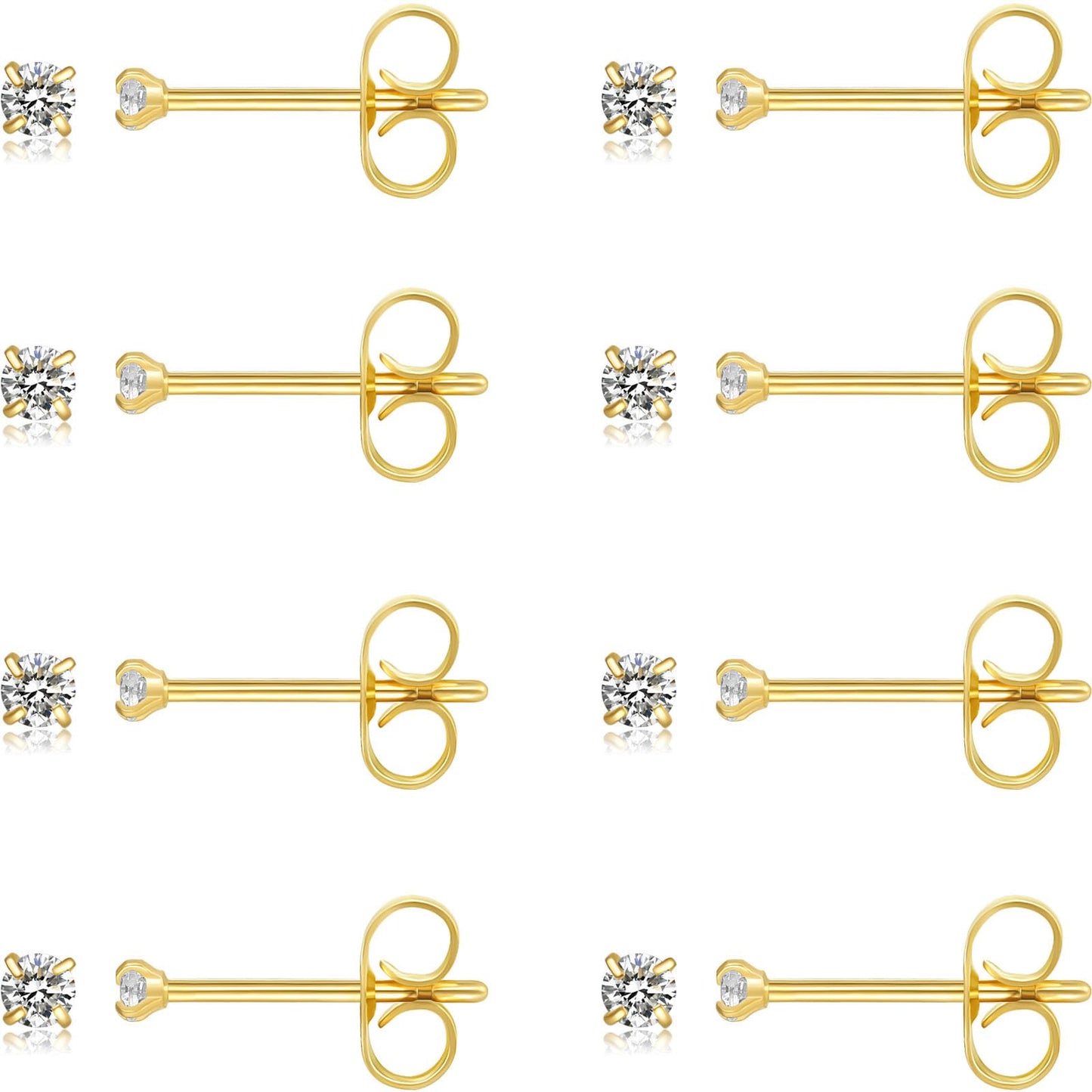 10 Pairs Small Stud Earrings for Women Precision-Cut Cubic Zirconia Earrings for Sensitive Ears Hypoallergenic Surgical Stainless Steel Tiny Stack Earrings for Multiple Piercing
