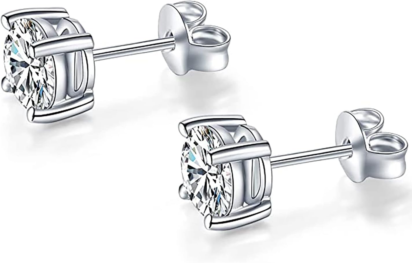 1/2/3ct Moissanite Stud Earrings for Women 925 Sterling Silver Hypoallergenic Butterfly Back 1 Pair DEF Color Lab Created Brilliant Round Moissanite Earrings