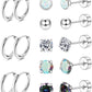 Jstyle Surgical Steel Earrings for Sensitive Ears Hypoallergenic 20G Stainless Steel Stud Hoop Earrings for Women Men Small Opal Ball CZ Surgical Steel Flat Back Earrings Cartilage Earrings Hoop Stud