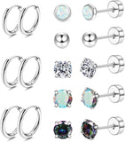 Jstyle Surgical Steel Earrings for Sensitive Ears Hypoallergenic 20G Stainless Steel Stud Hoop Earrings for Women Men Small Opal Ball CZ Surgical Steel Flat Back Earrings Cartilage Earrings Hoop Stud