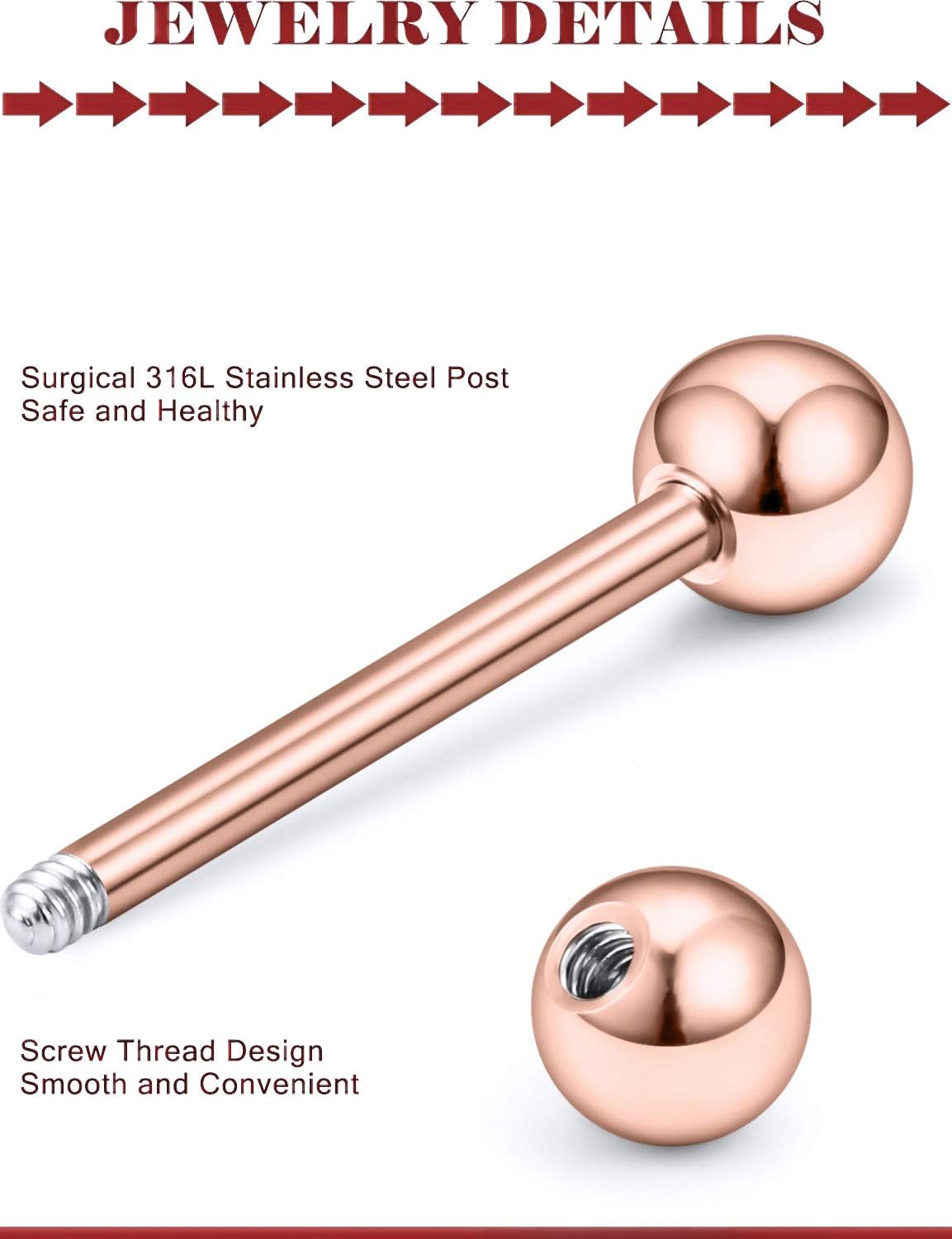 5/8in(16mm) L, 14G Tongue Piercing Barbells Multicolor Surgical Stainless Steel Long Nipple Piercing Barbells Body Jewelry for Women