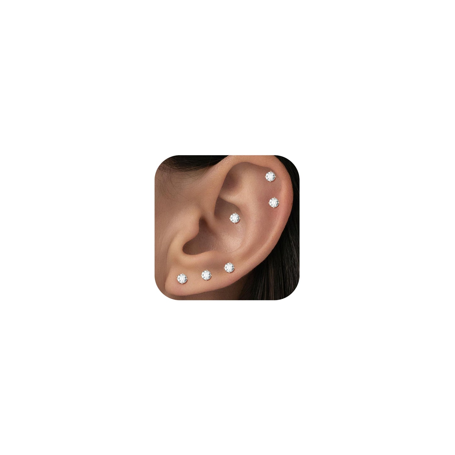 10 Pairs Small Stud Earrings for Women Precision-Cut Cubic Zirconia Earrings for Sensitive Ears Hypoallergenic Surgical Stainless Steel Tiny Stack Earrings for Multiple Piercing