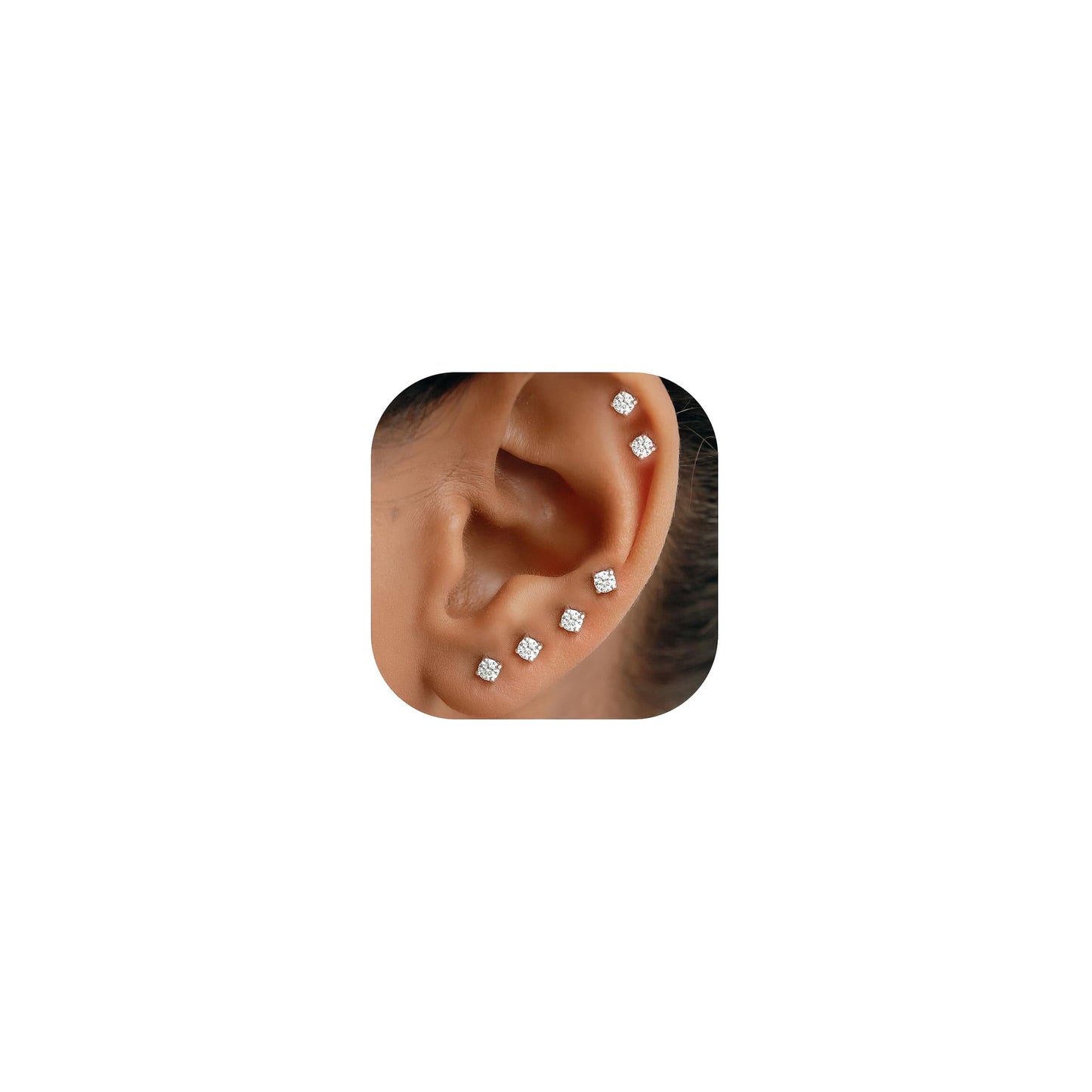10 Pairs Small Stud Earrings for Women Precision-Cut Cubic Zirconia Earrings for Sensitive Ears Hypoallergenic Surgical Stainless Steel Tiny Stack Earrings for Multiple Piercing