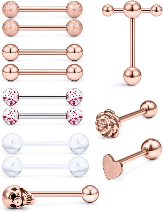 5/8in(16mm) L, 14G Tongue Piercing Barbells Multicolor Surgical Stainless Steel Long Nipple Piercing Barbells Body Jewelry for Women