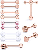 5/8in(16mm) L, 14G Tongue Piercing Barbells Multicolor Surgical Stainless Steel Long Nipple Piercing Barbells Body Jewelry for Women