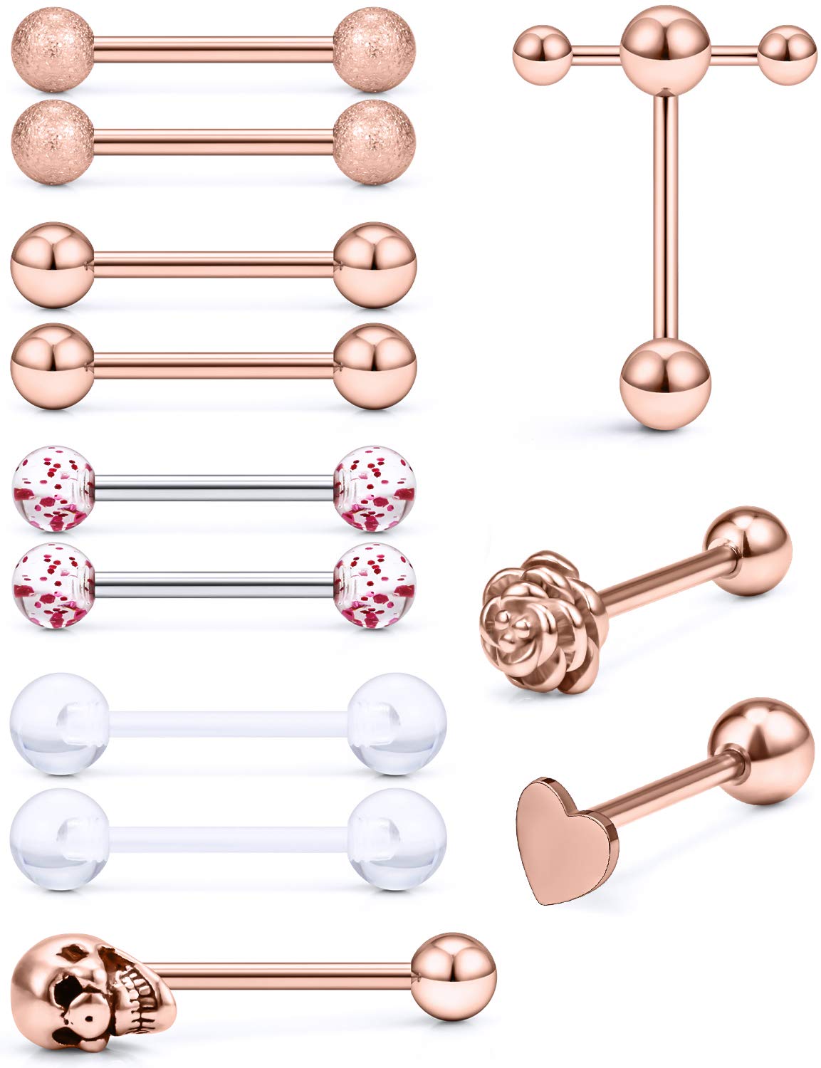 5/8in(16mm) L, 14G Tongue Piercing Barbells Multicolor Surgical Stainless Steel Long Nipple Piercing Barbells Body Jewelry for Women