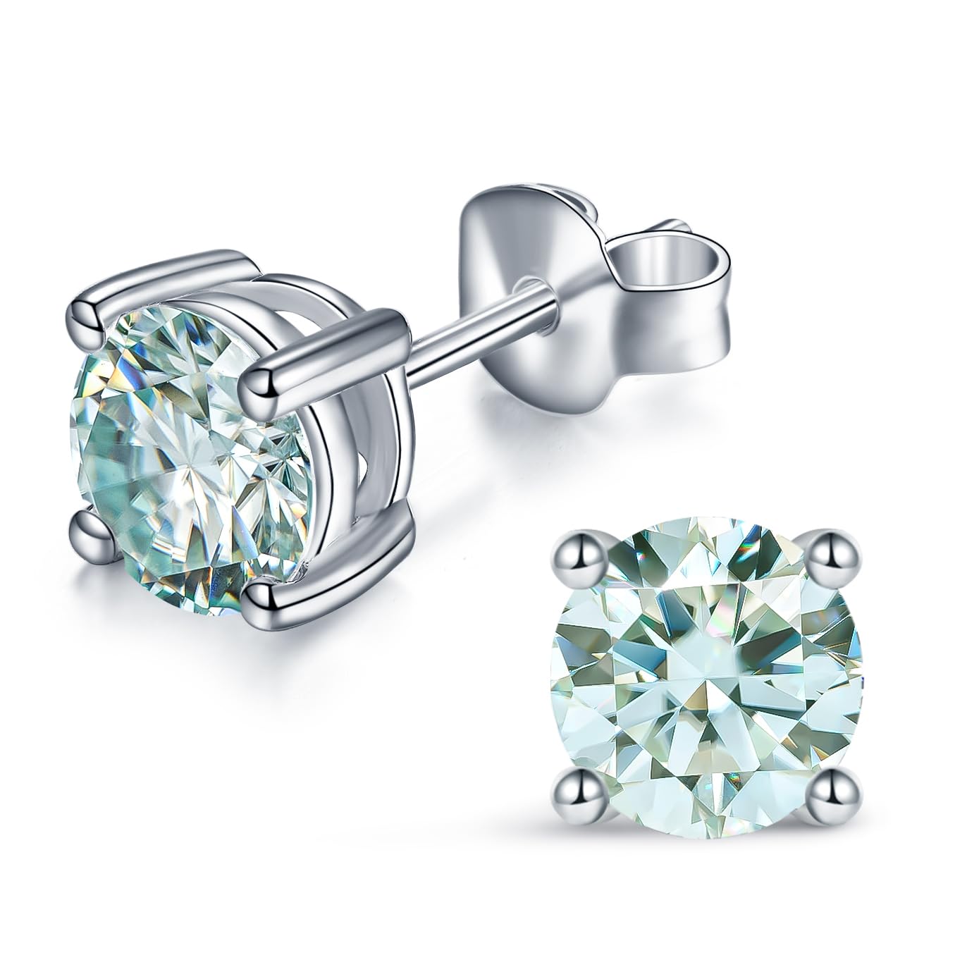 1/2/3ct Moissanite Stud Earrings for Women 925 Sterling Silver Hypoallergenic Butterfly Back 1 Pair DEF Color Lab Created Brilliant Round Moissanite Earrings