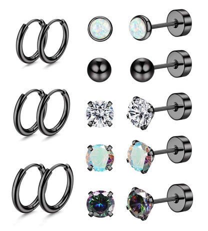 Jstyle Surgical Steel Earrings for Sensitive Ears Hypoallergenic 20G Stainless Steel Stud Hoop Earrings for Women Men Small Opal Ball CZ Surgical Steel Flat Back Earrings Cartilage Earrings Hoop Stud