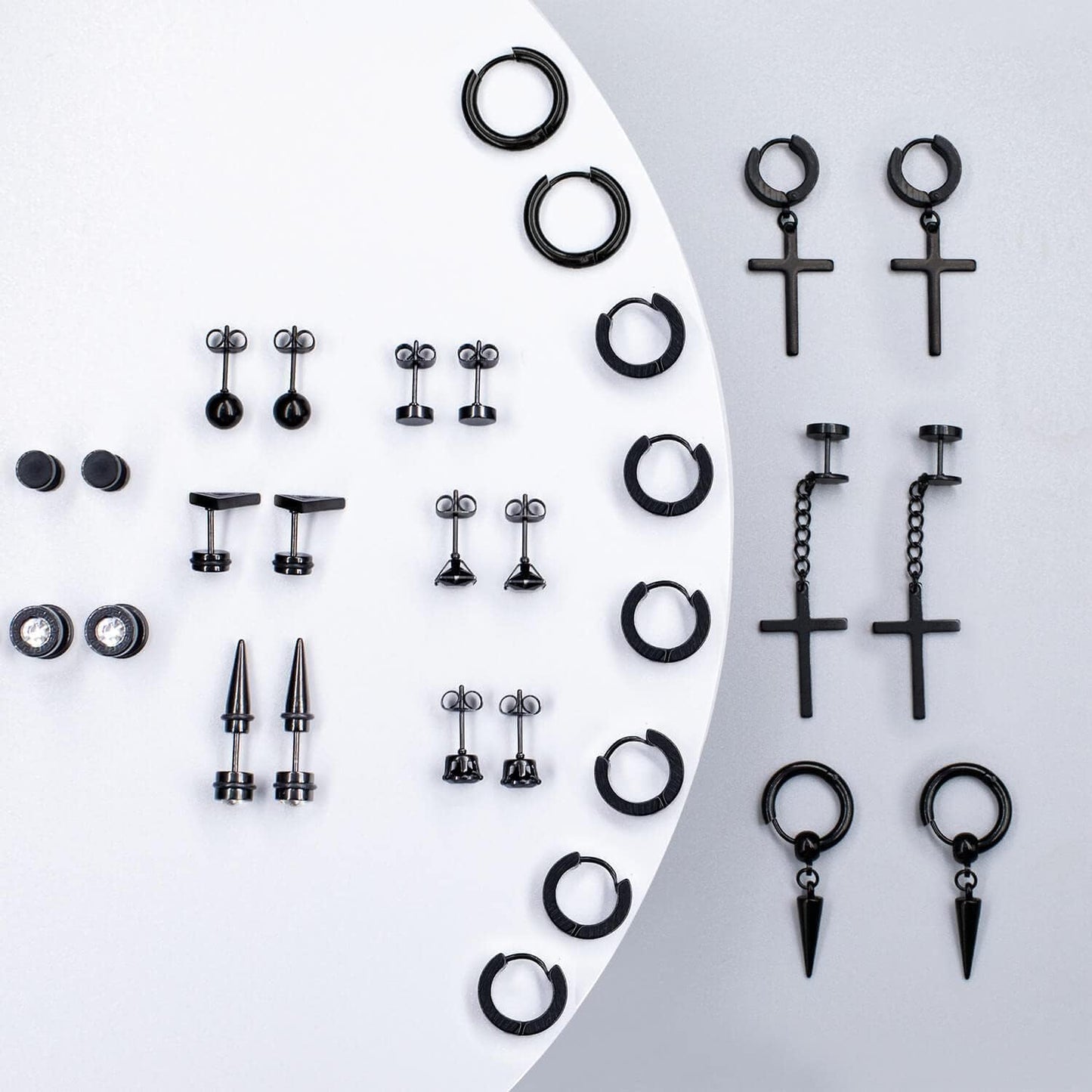 15 Pairs Earrings for Men, Stainless Steel Earrings Stud Kit for Men Women Fashion Piercing Jewelry Cross Dangle Hoop Earrings Set
