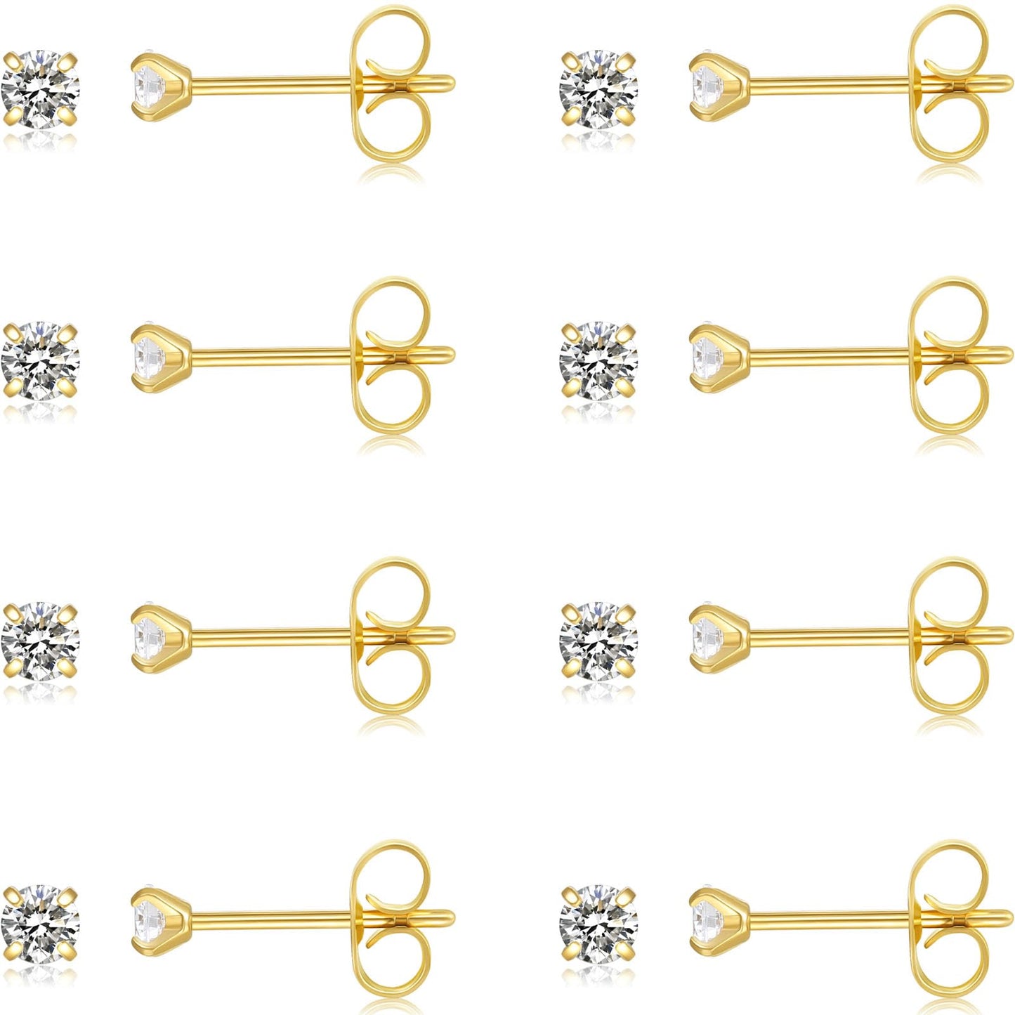 10 Pairs Small Stud Earrings for Women Precision-Cut Cubic Zirconia Earrings for Sensitive Ears Hypoallergenic Surgical Stainless Steel Tiny Stack Earrings for Multiple Piercing