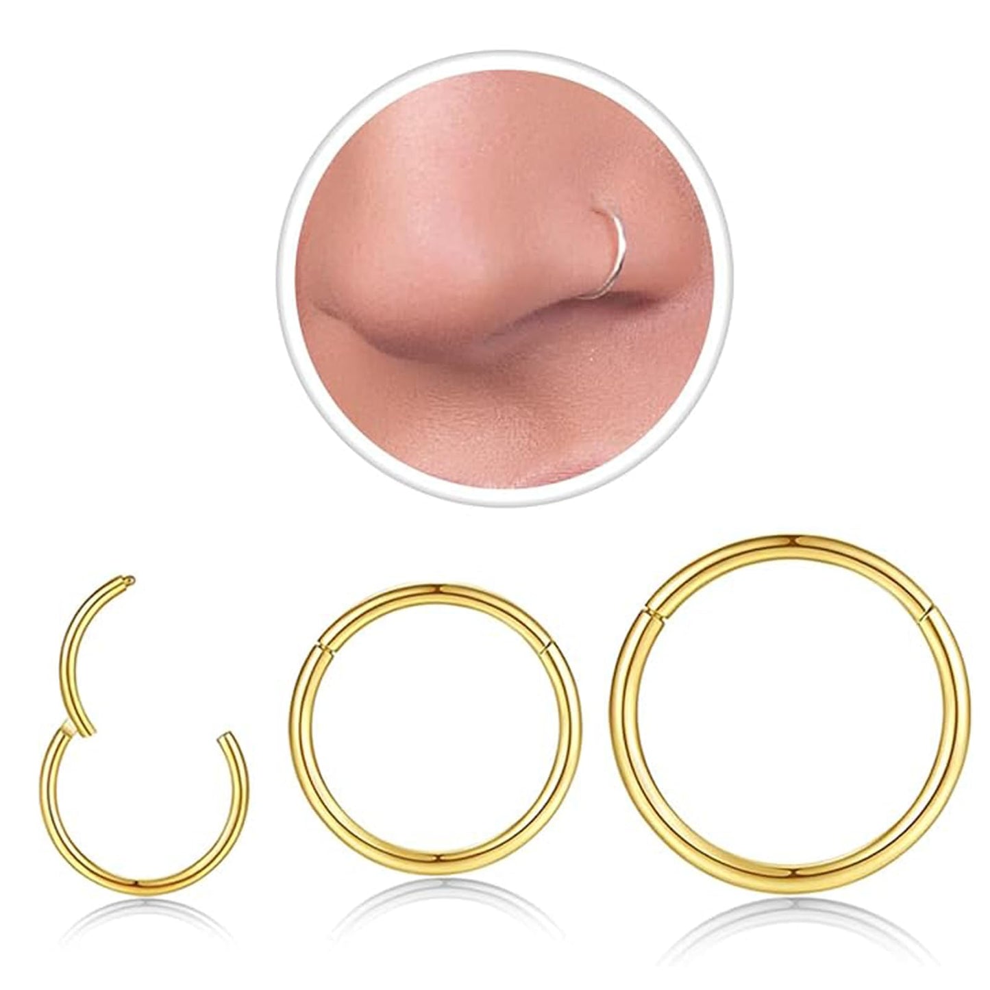 Nose Rings Studs: 8Pcs 20G/18G Gold/Silver 316L Stainless Steel Nose Studs Hypoallergenic Corkscrew Nose Piercing Jewelry for Women Men Clear Zircon Inlaid Top Size 1.5mm 2mm 2.5mm 3mm