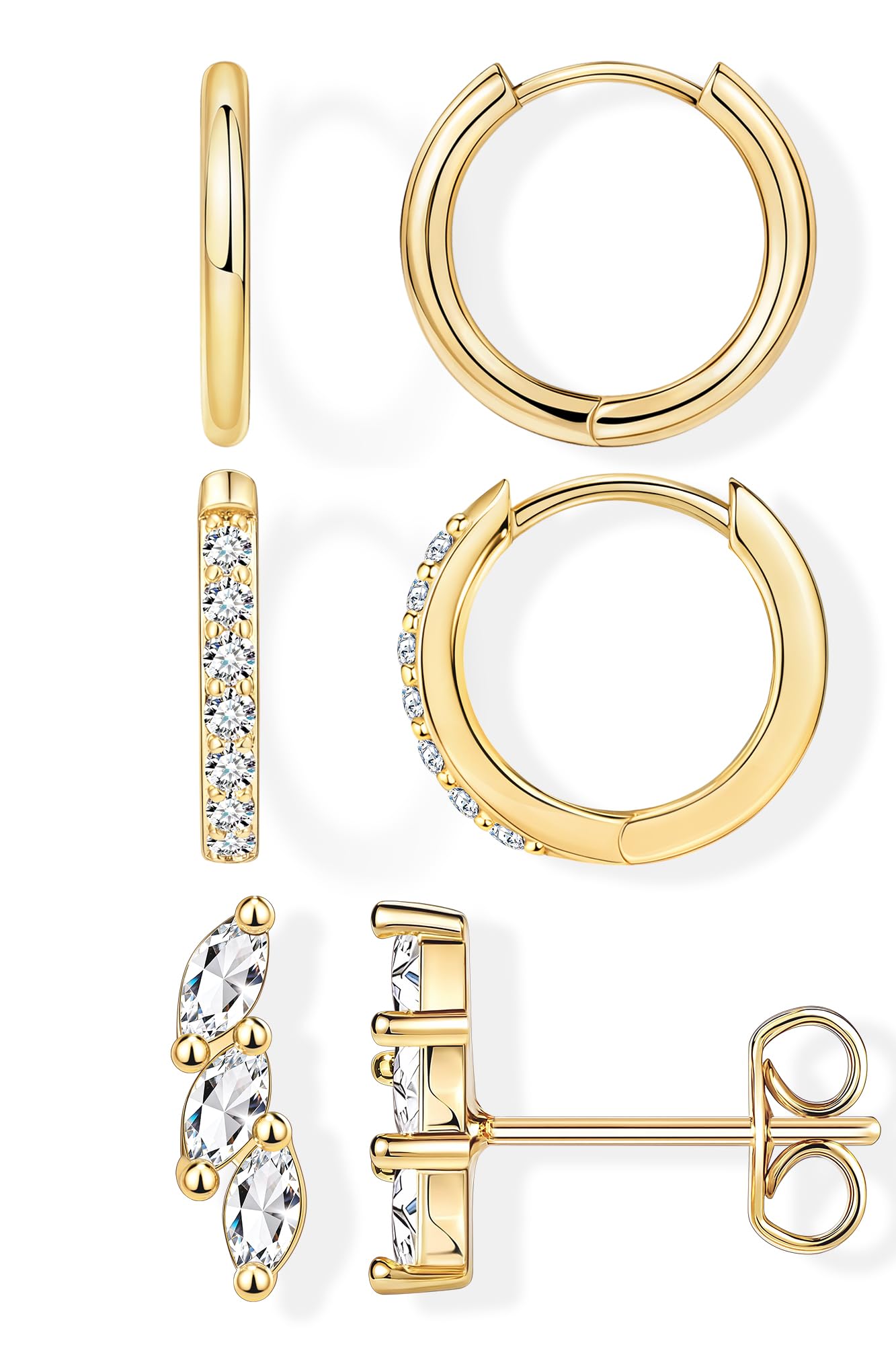 Small Huggie Hoop Earrings Set for Women, Gold Plated Hoops Stacks for Multiple Piercings, Dainty Cute Mini Lightweight Cartilage Studs Trendy Jewelry Gift