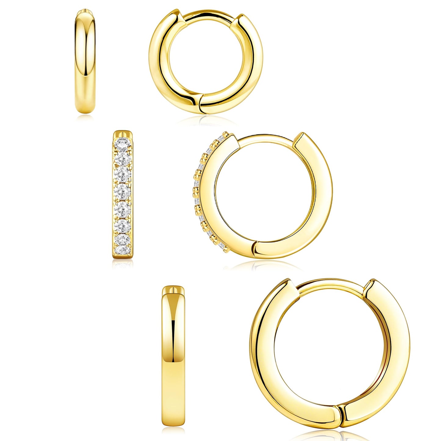 Small Huggie Hoop Earrings Set for Women, Gold Plated Hoops Stacks for Multiple Piercings, Dainty Cute Mini Lightweight Cartilage Studs Trendy Jewelry Gift