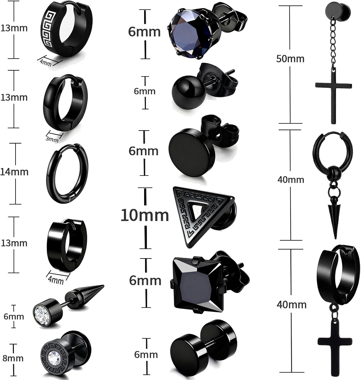 15 Pairs Earrings for Men, Stainless Steel Earrings Stud Kit for Men Women Fashion Piercing Jewelry Cross Dangle Hoop Earrings Set
