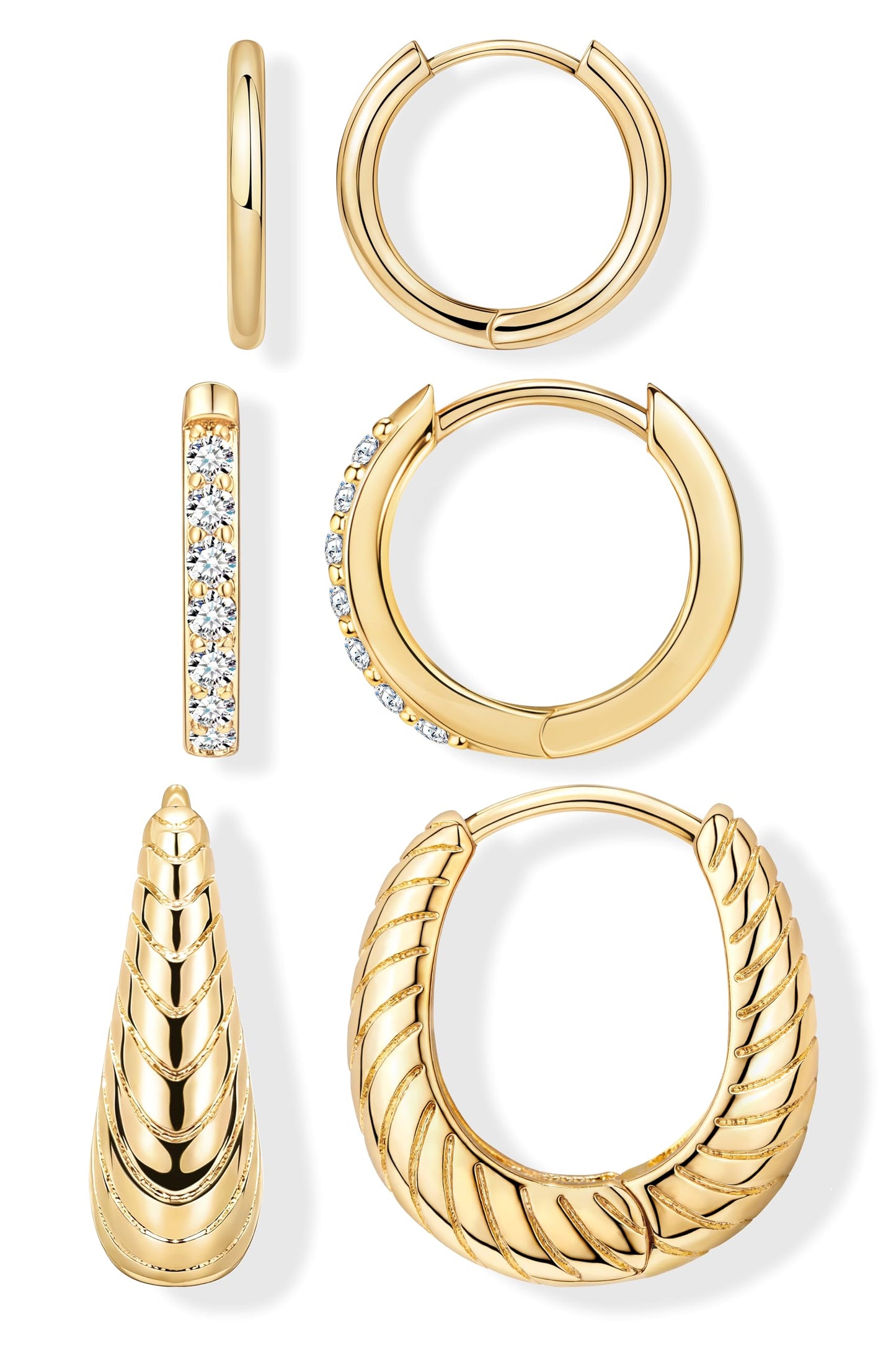 Small Huggie Hoop Earrings Set for Women, Gold Plated Hoops Stacks for Multiple Piercings, Dainty Cute Mini Lightweight Cartilage Studs Trendy Jewelry Gift