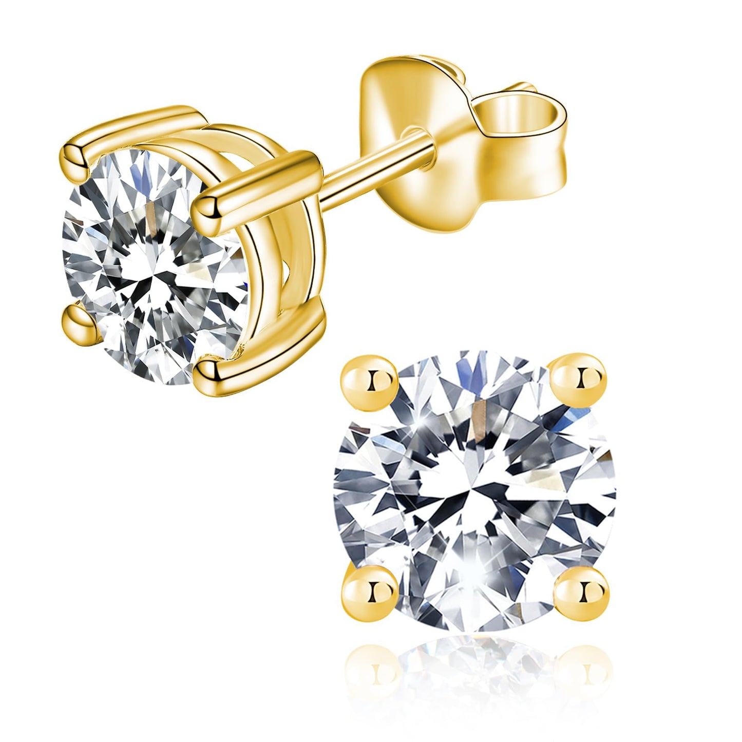 1/2/3ct Moissanite Stud Earrings for Women 925 Sterling Silver Hypoallergenic Butterfly Back 1 Pair DEF Color Lab Created Brilliant Round Moissanite Earrings