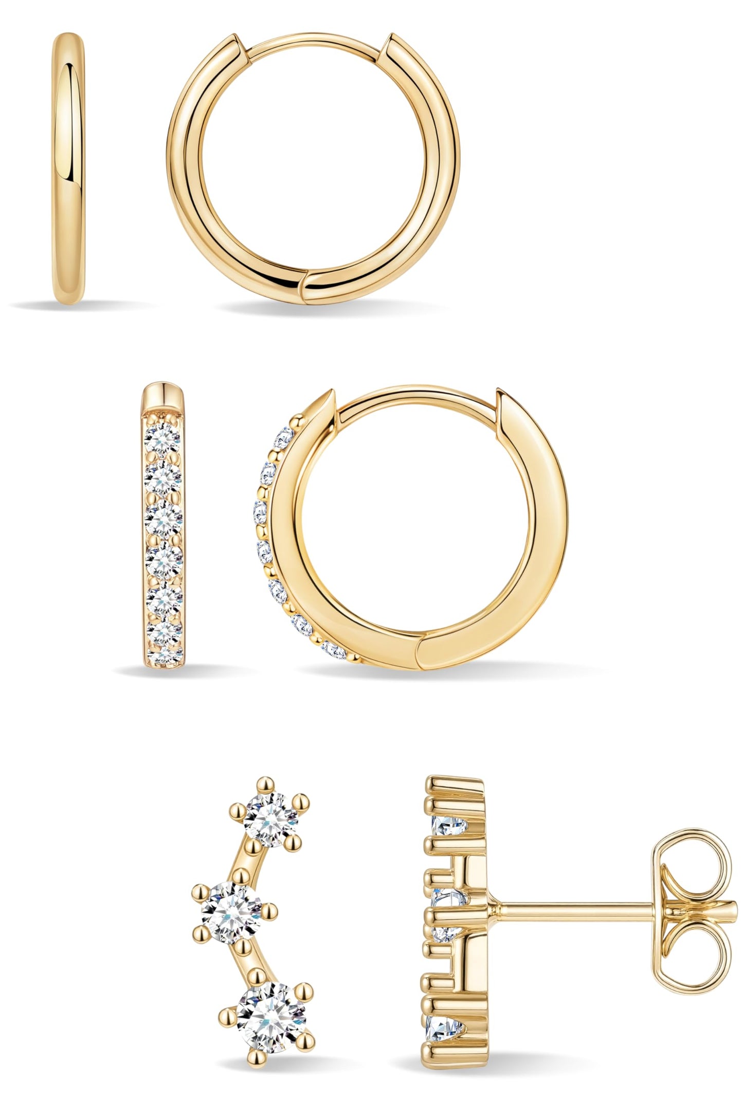 Small Huggie Hoop Earrings Set for Women, Gold Plated Hoops Stacks for Multiple Piercings, Dainty Cute Mini Lightweight Cartilage Studs Trendy Jewelry Gift