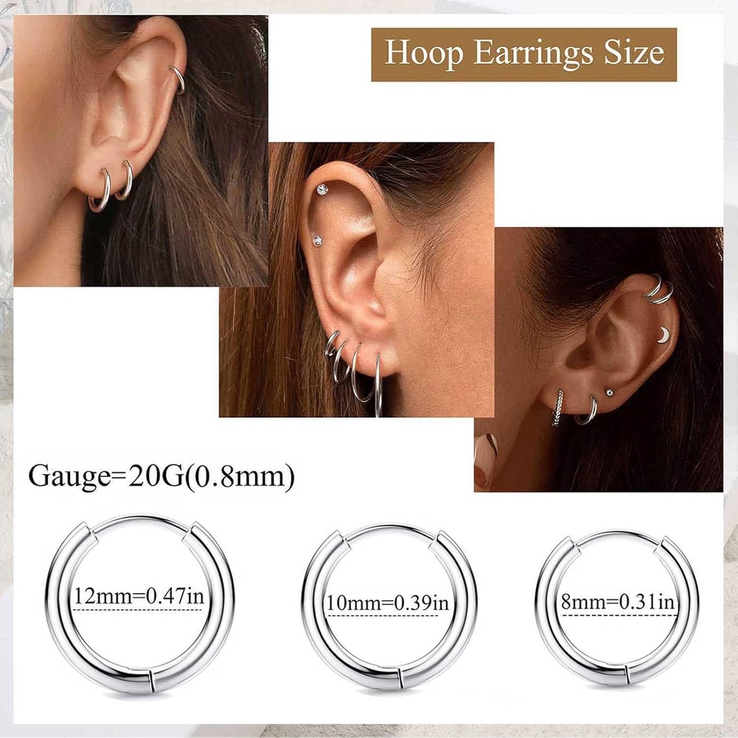 Jstyle Surgical Steel Earrings for Sensitive Ears Hypoallergenic 20G Stainless Steel Stud Hoop Earrings for Women Men Small Opal Ball CZ Surgical Steel Flat Back Earrings Cartilage Earrings Hoop Stud