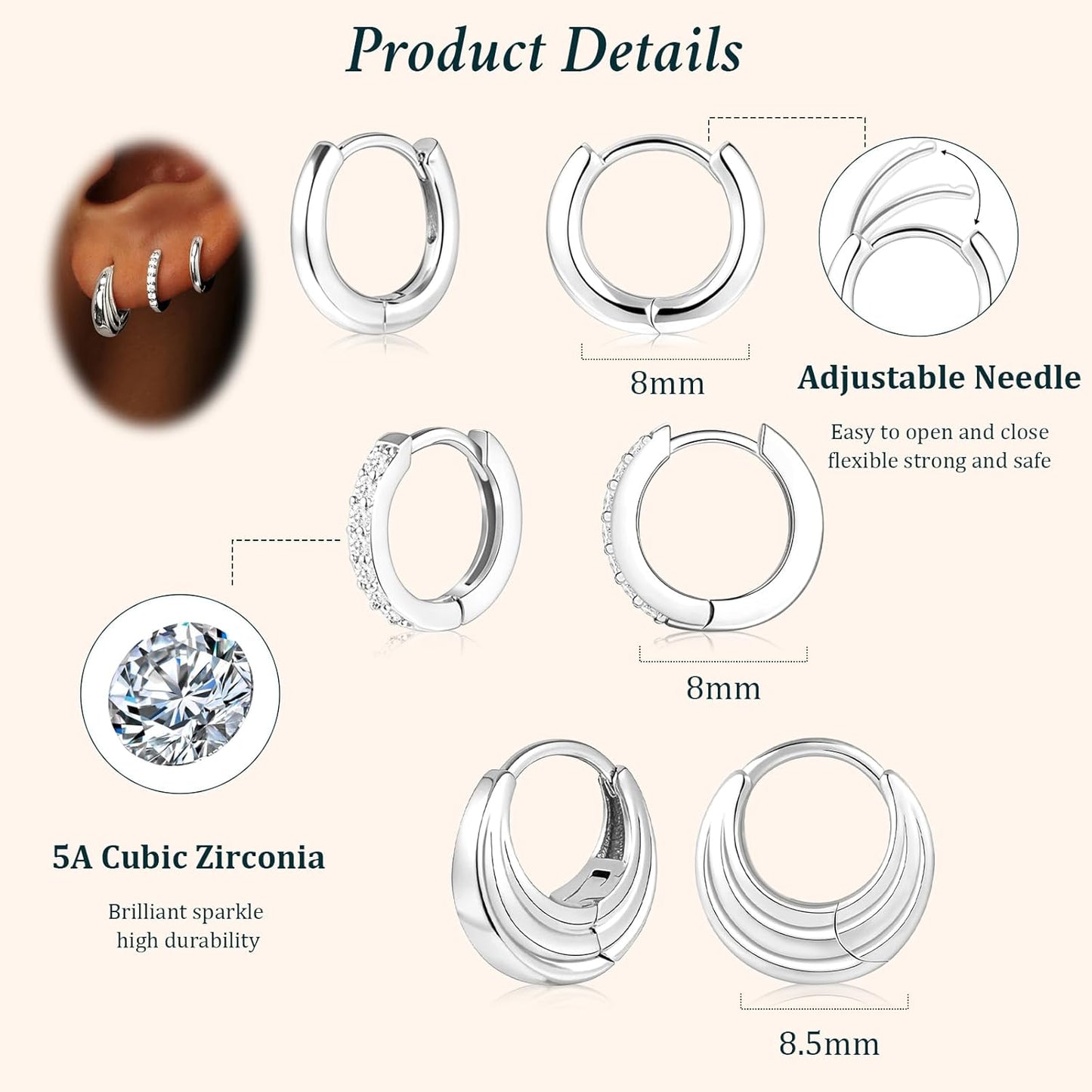 Small Huggie Hoop Earrings Set for Women, Gold Plated Hoops Stacks for Multiple Piercings, Dainty Cute Mini Lightweight Cartilage Studs Trendy Jewelry Gift