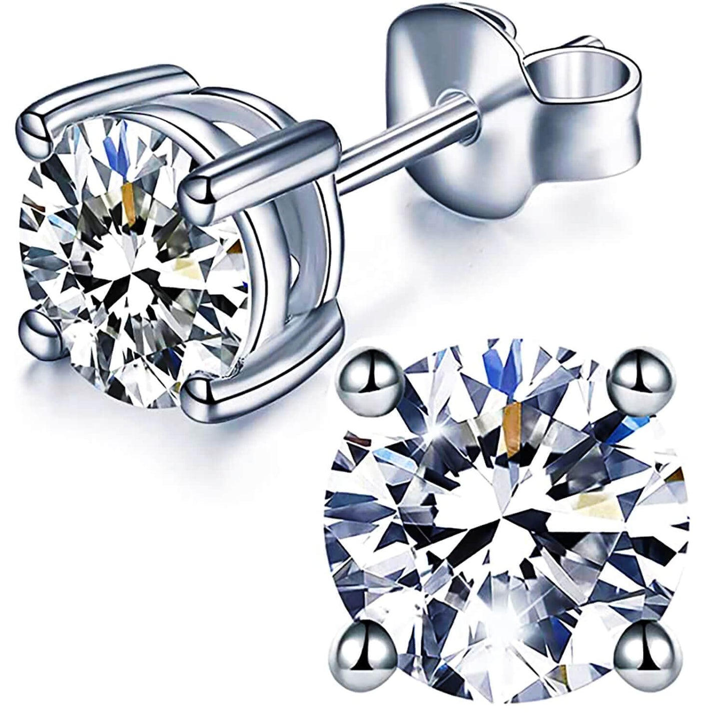 1/2/3ct Moissanite Stud Earrings for Women 925 Sterling Silver Hypoallergenic Butterfly Back 1 Pair DEF Color Lab Created Brilliant Round Moissanite Earrings