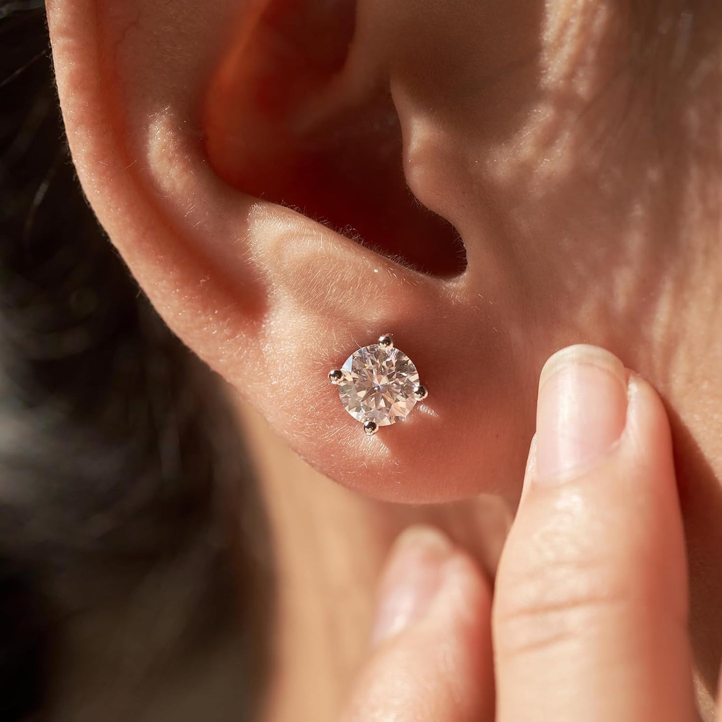 1/2/3ct Moissanite Stud Earrings for Women 925 Sterling Silver Hypoallergenic Butterfly Back 1 Pair DEF Color Lab Created Brilliant Round Moissanite Earrings