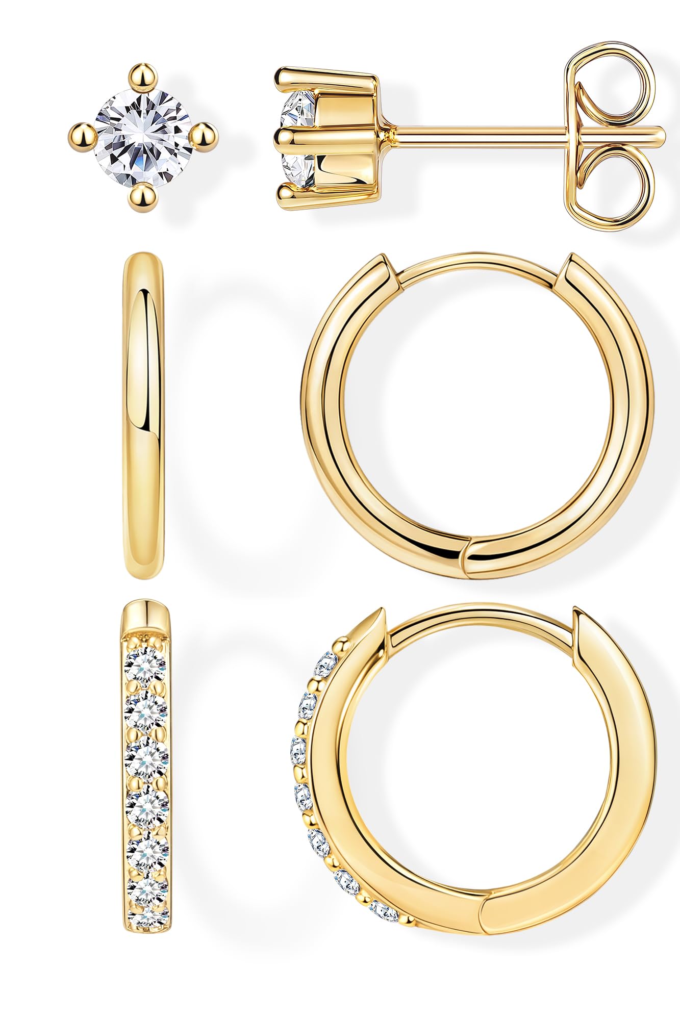 Small Huggie Hoop Earrings Set for Women, Gold Plated Hoops Stacks for Multiple Piercings, Dainty Cute Mini Lightweight Cartilage Studs Trendy Jewelry Gift
