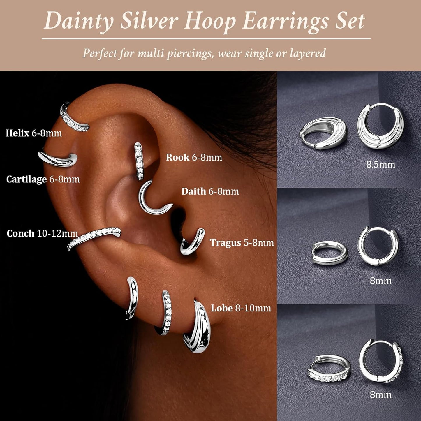 Small Huggie Hoop Earrings Set for Women, Gold Plated Hoops Stacks for Multiple Piercings, Dainty Cute Mini Lightweight Cartilage Studs Trendy Jewelry Gift