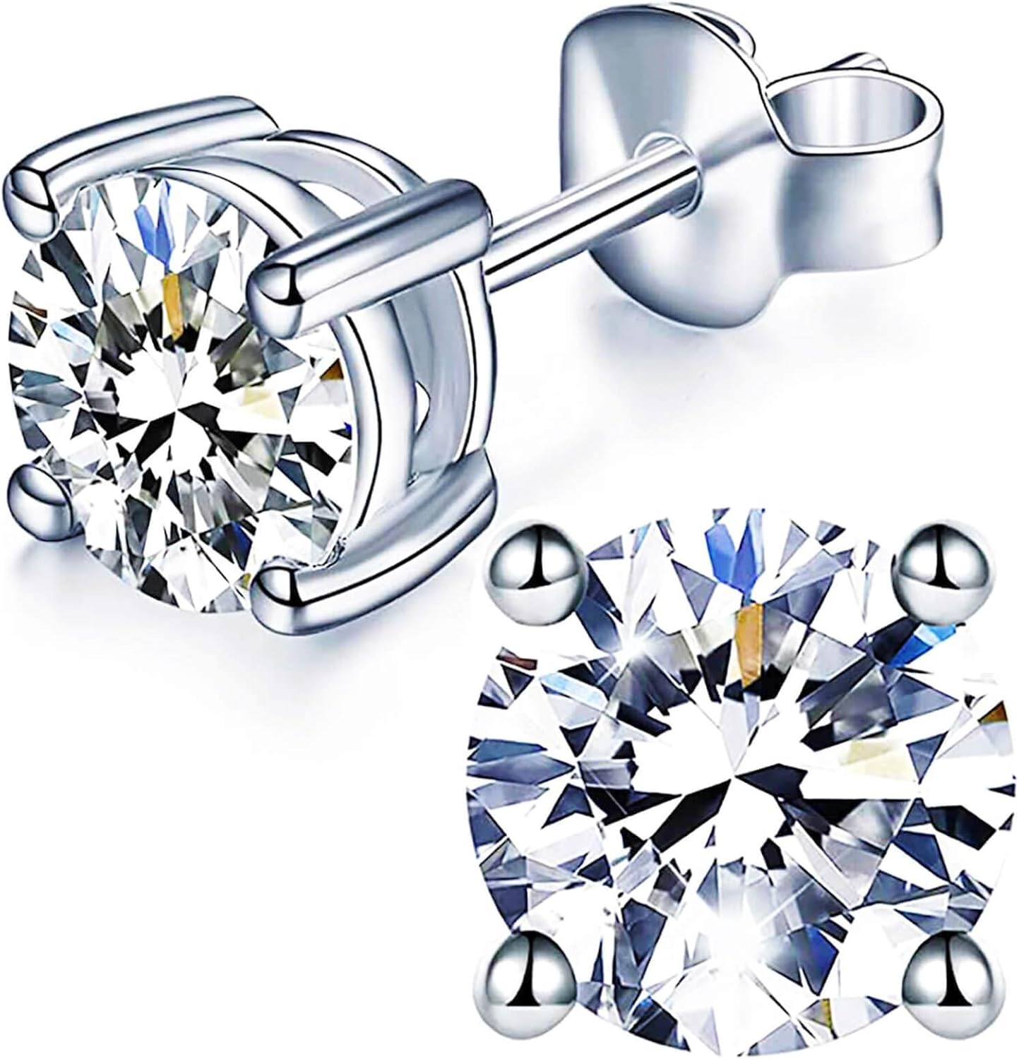 1/2/3ct Moissanite Stud Earrings for Women 925 Sterling Silver Hypoallergenic Butterfly Back 1 Pair DEF Color Lab Created Brilliant Round Moissanite Earrings