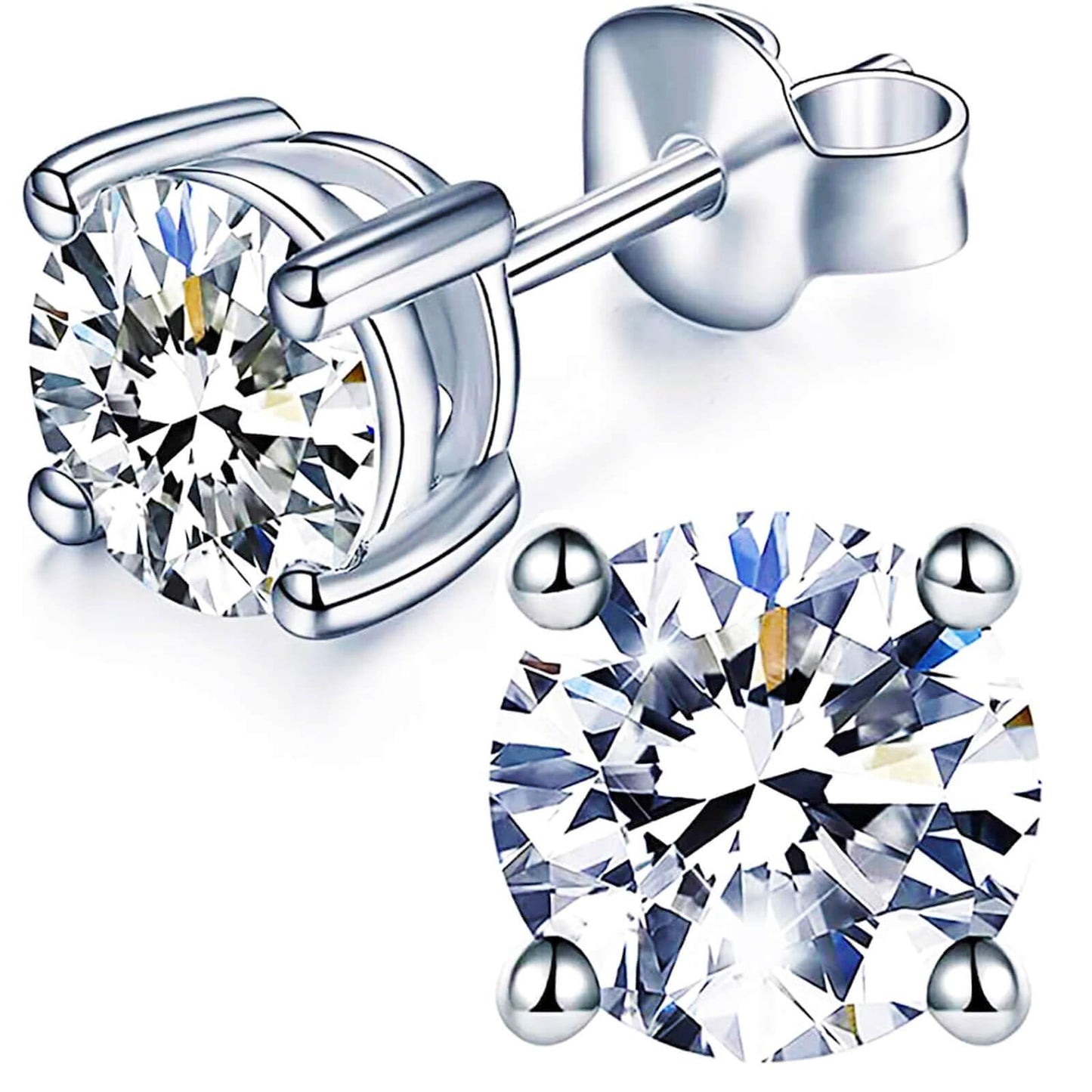 1/2/3ct Moissanite Stud Earrings for Women 925 Sterling Silver Hypoallergenic Butterfly Back 1 Pair DEF Color Lab Created Brilliant Round Moissanite Earrings