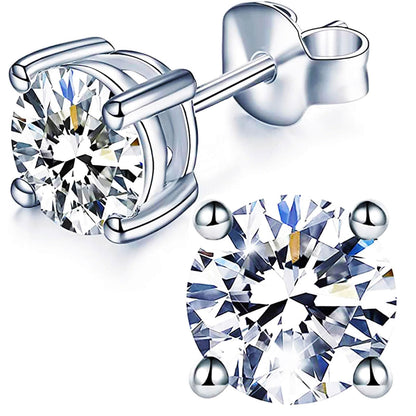 1/2/3ct Moissanite Stud Earrings for Women 925 Sterling Silver Hypoallergenic Butterfly Back 1 Pair DEF Color Lab Created Brilliant Round Moissanite Earrings