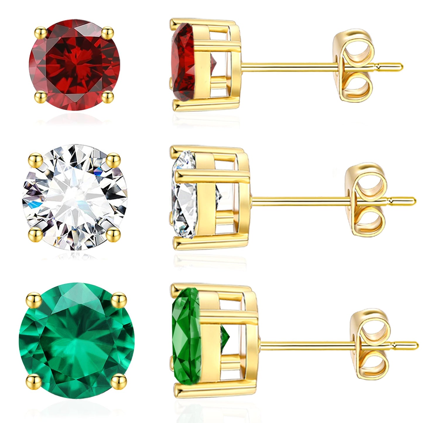 5 Pairs 14K Gold Plated Stud Earrings for Women, Hypoallergenic Earring Sets for Multiple Piercing, Premium Cubic Zirconia Studs Earrings for Women