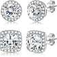 18K Gold Plated Halo Stud Earrings 925 Sterling Silver Cubic Zirconia Stud Earrings Round Square Diamonique Stud Earrings Set for Women Men