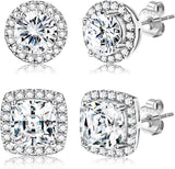 18K Gold Plated Halo Stud Earrings 925 Sterling Silver Cubic Zirconia Stud Earrings Round Square Diamonique Stud Earrings Set for Women Men