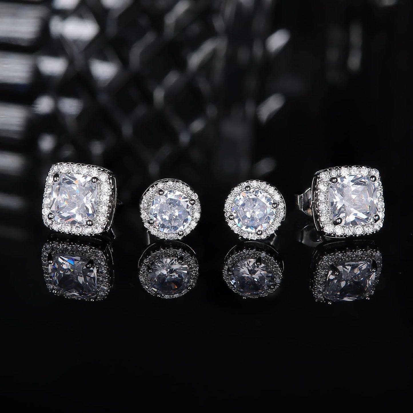 18K Gold Plated Halo Stud Earrings 925 Sterling Silver Cubic Zirconia Stud Earrings Round Square Diamonique Stud Earrings Set for Women Men