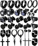 15 Pairs Earrings for Men, Stainless Steel Earrings Stud Kit for Men Women Fashion Piercing Jewelry Cross Dangle Hoop Earrings Set