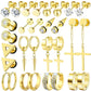 15 Pairs Earrings for Men, Stainless Steel Earrings Stud Kit for Men Women Fashion Piercing Jewelry Cross Dangle Hoop Earrings Set