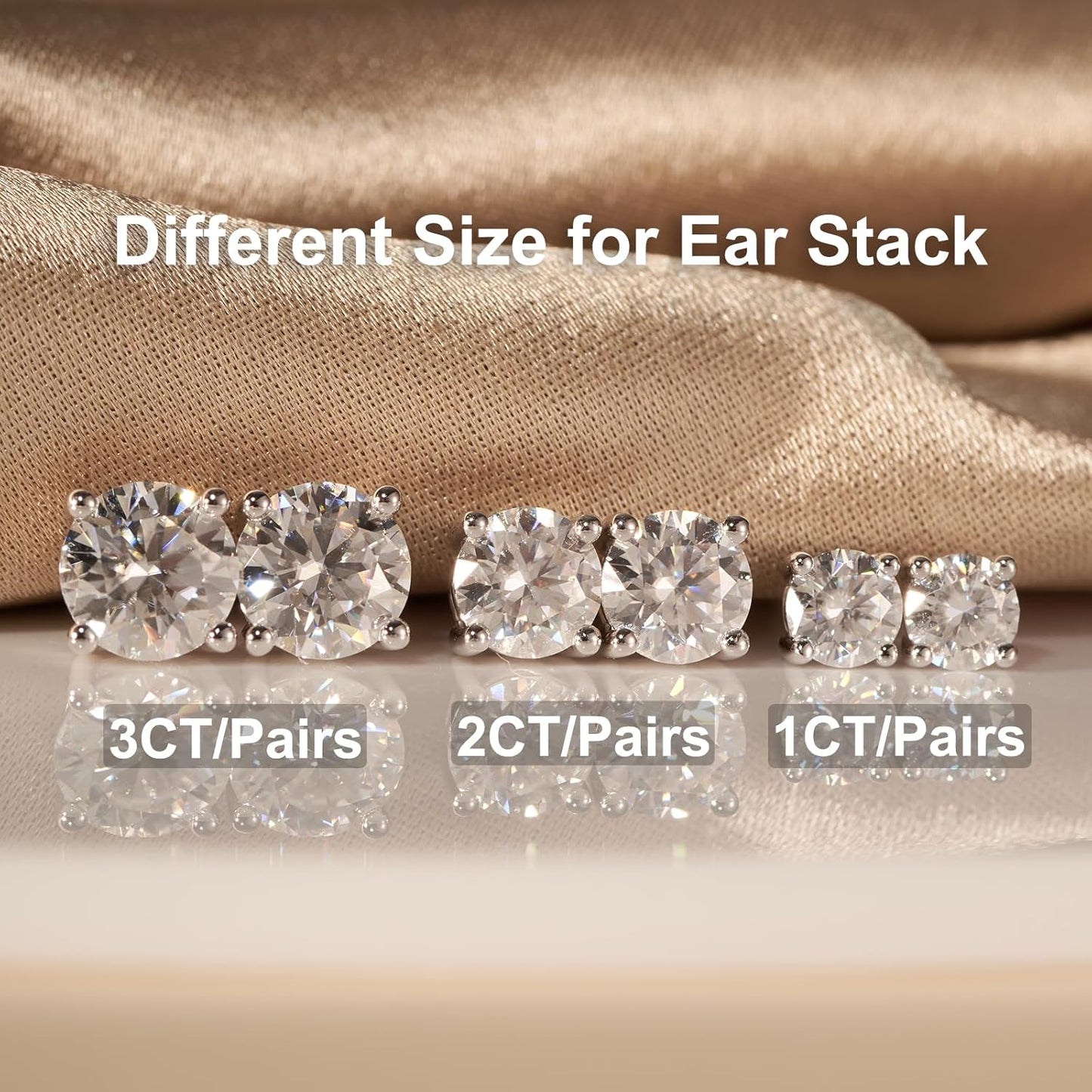 1/2/3ct Moissanite Stud Earrings for Women 925 Sterling Silver Hypoallergenic Butterfly Back 1 Pair DEF Color Lab Created Brilliant Round Moissanite Earrings